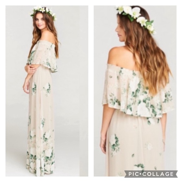 Show Me Your MuMu Audrey Beige Floral Chiffon Maxi Dress Size Small - Picture 4 of 14